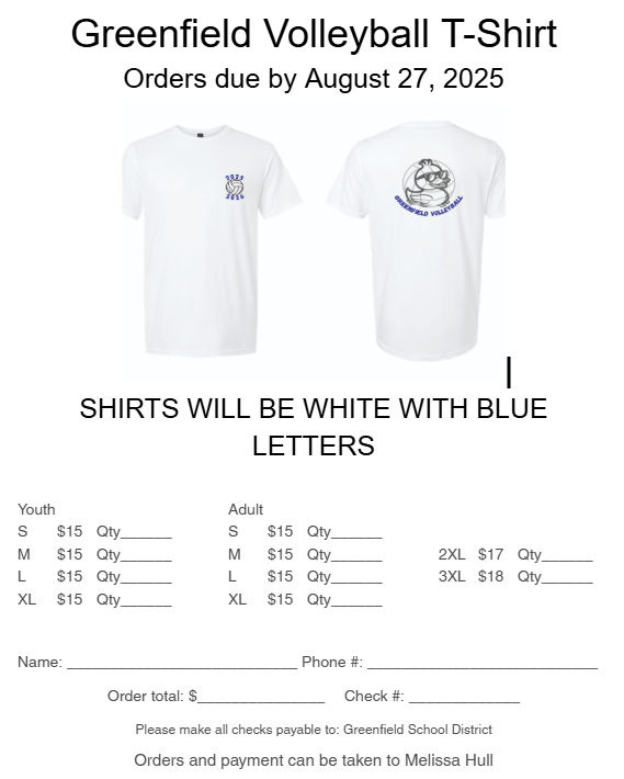 Volleyball T-Shirt Order Form