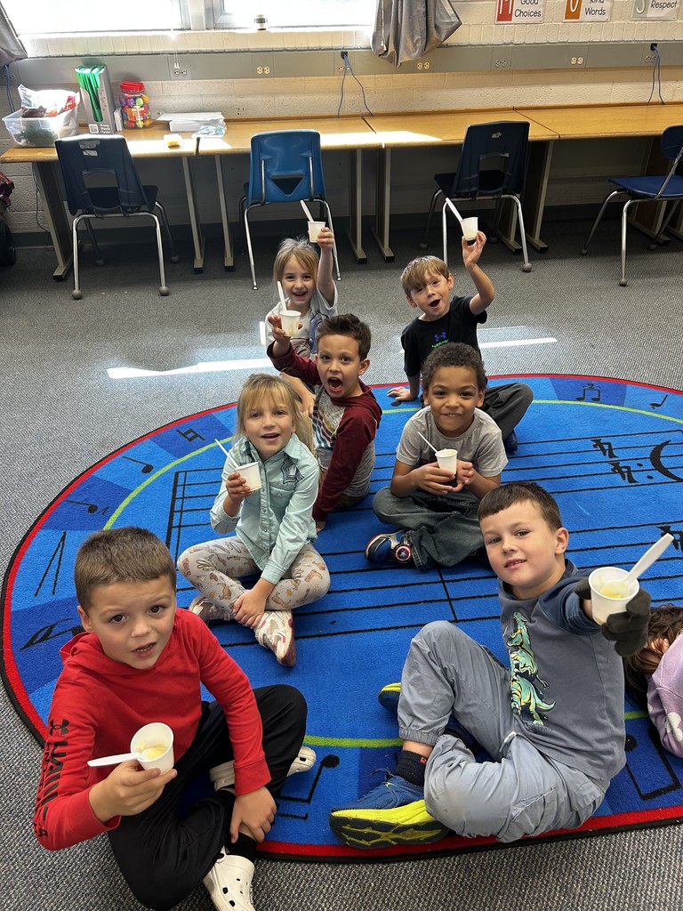 Kindergarten students with their tapioca pudding in Music class