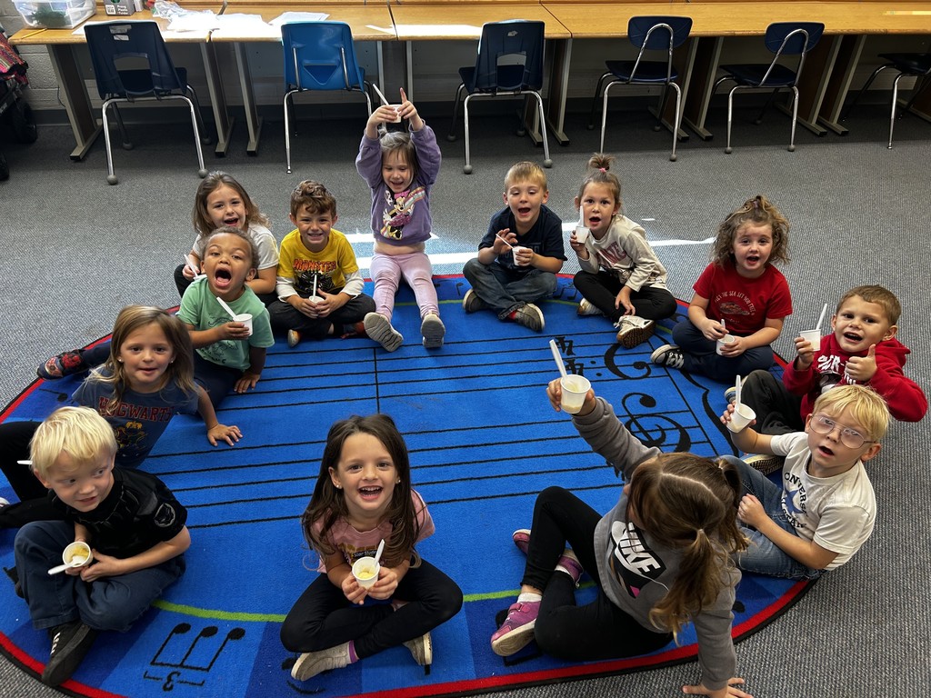 Pre-K students with their tapioca pudding in Music class