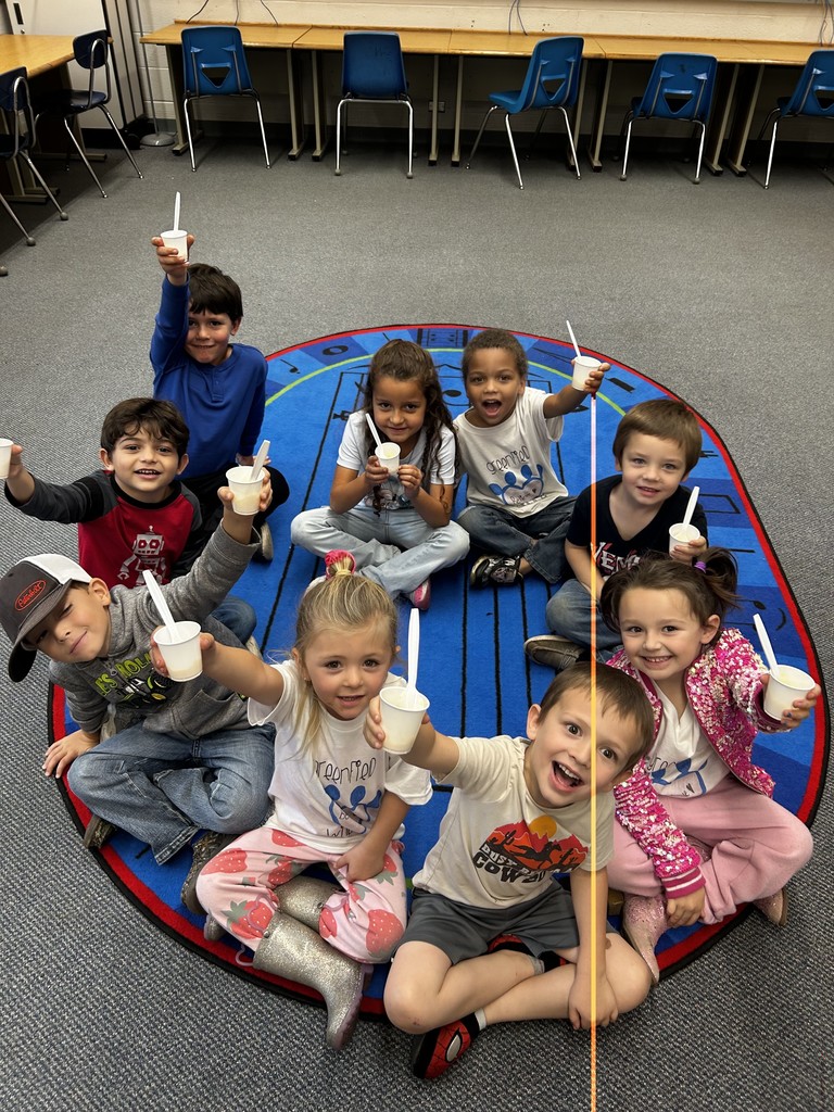 Kindergarten students with their tapioca pudding in Music class