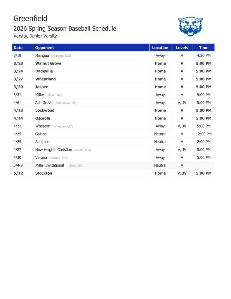2026 Greenfield Spring Season Baseball Schedule (5)