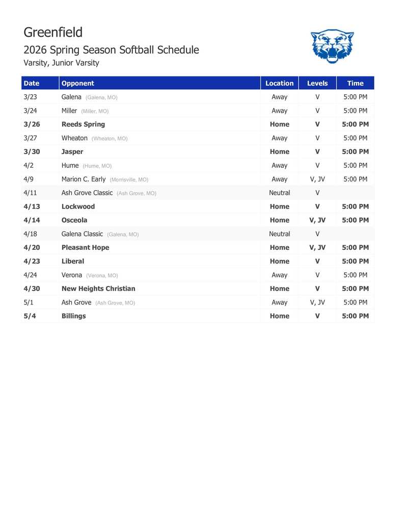 2026 Greenfield Spring Season Softball Schedule (6)
