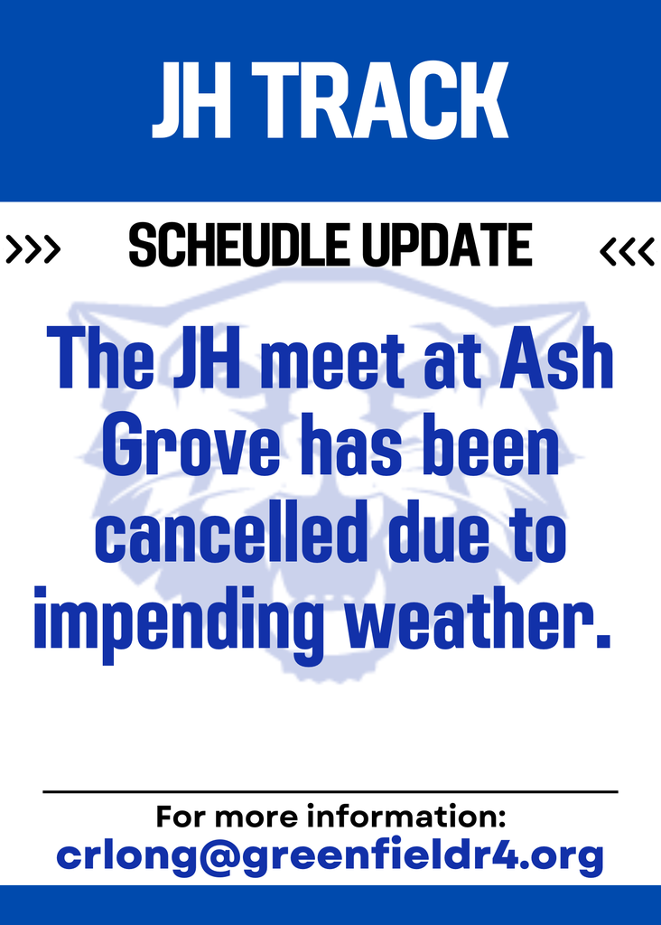 The JH meet at Ash Grove has been cancelled due to impending weather. 