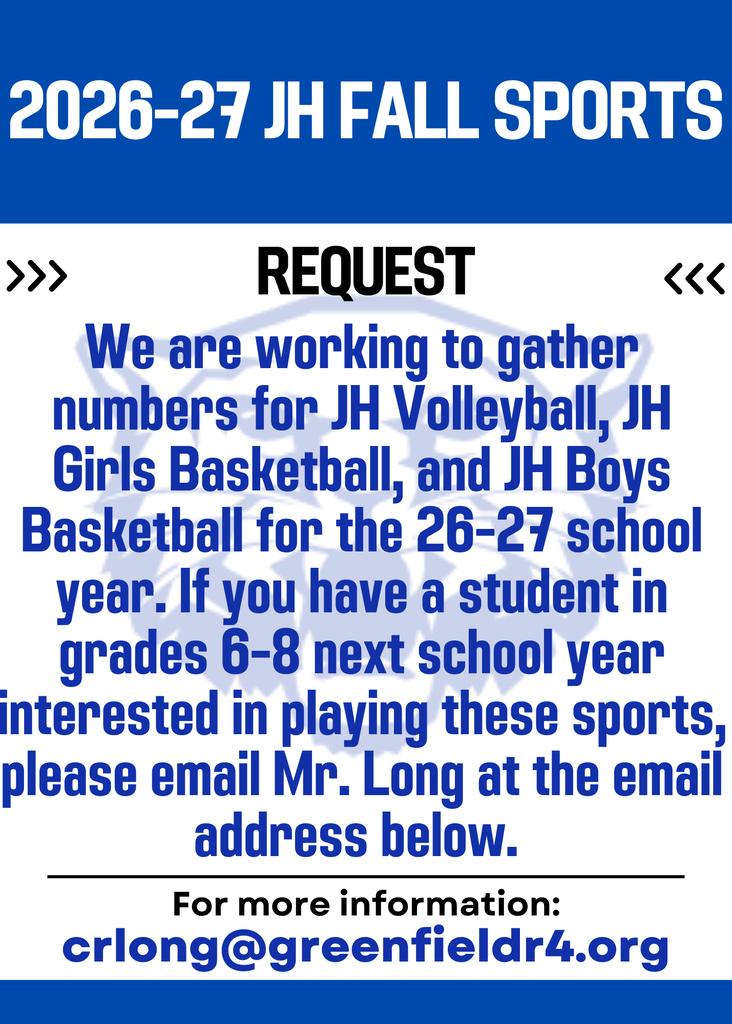 We are working to gather numbers for JH Volleyball, JH Girls Basketball, and JH Boys Basketball for the 26-27 school year. If you have a student in grades 6-8 next school year interested in playing these sports, please email Mr. Long at the email address below.