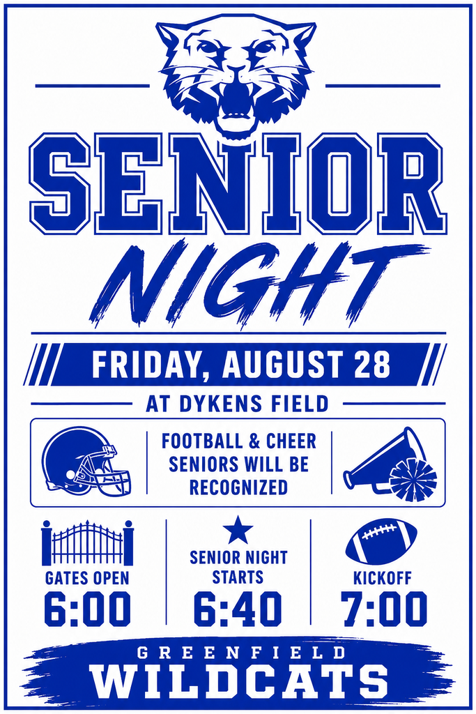 Senior Night is Friday 8/28 vs Liberal. Come out and enjoy an awesome night of football and honoring our seniors! Go Wildcats!