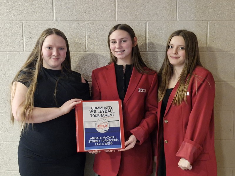 image of Abigale Maxwell, Stormy Turnbough, and Layla Webb with their Community Volleyball Tournament Event Management project portfolio