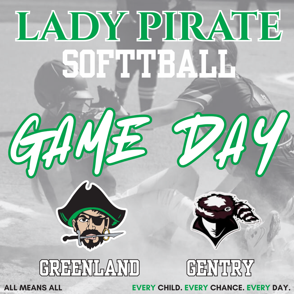 lady pirate softball at gentry today 4:30, pirate mascot and pioneer mascot