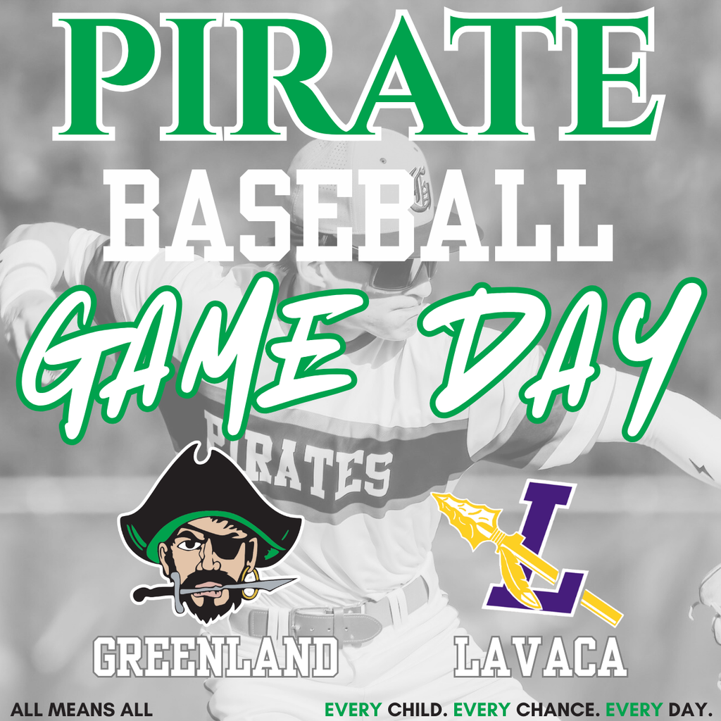 athletes in background, pirate baseball greenland and lavaca mascots