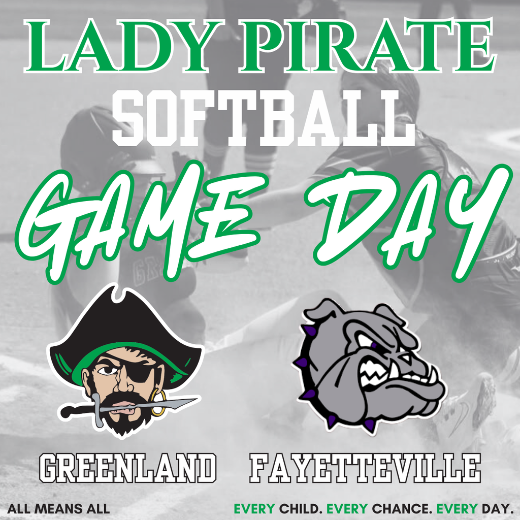 athletes in background, greenland and fayetteville mascots for lady pirate softball