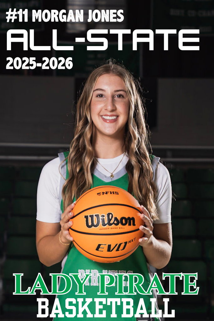 morgan jones all state lady pirate basketball with her photo