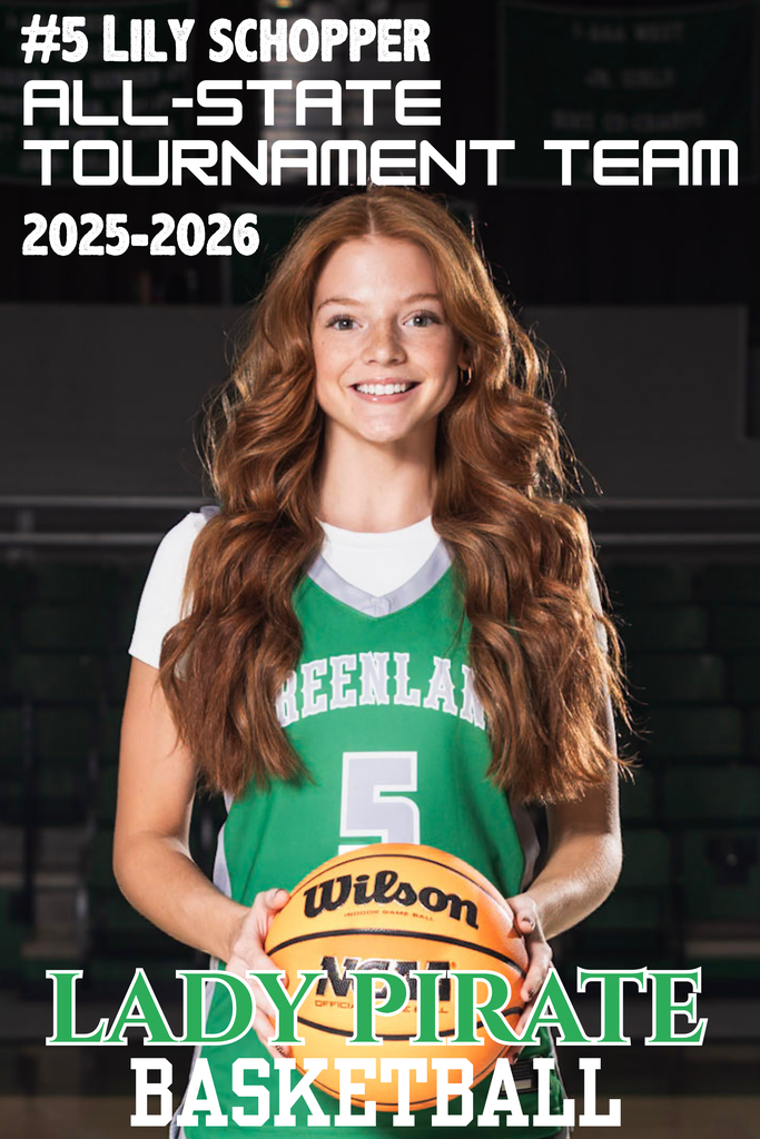 lily schopper all state tournament team lady pirate basketball with her photo