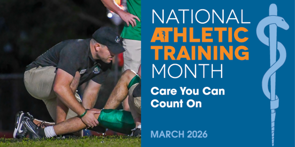 national athletic training month care you can count on march 2026 grady finley photo assisting with leg 