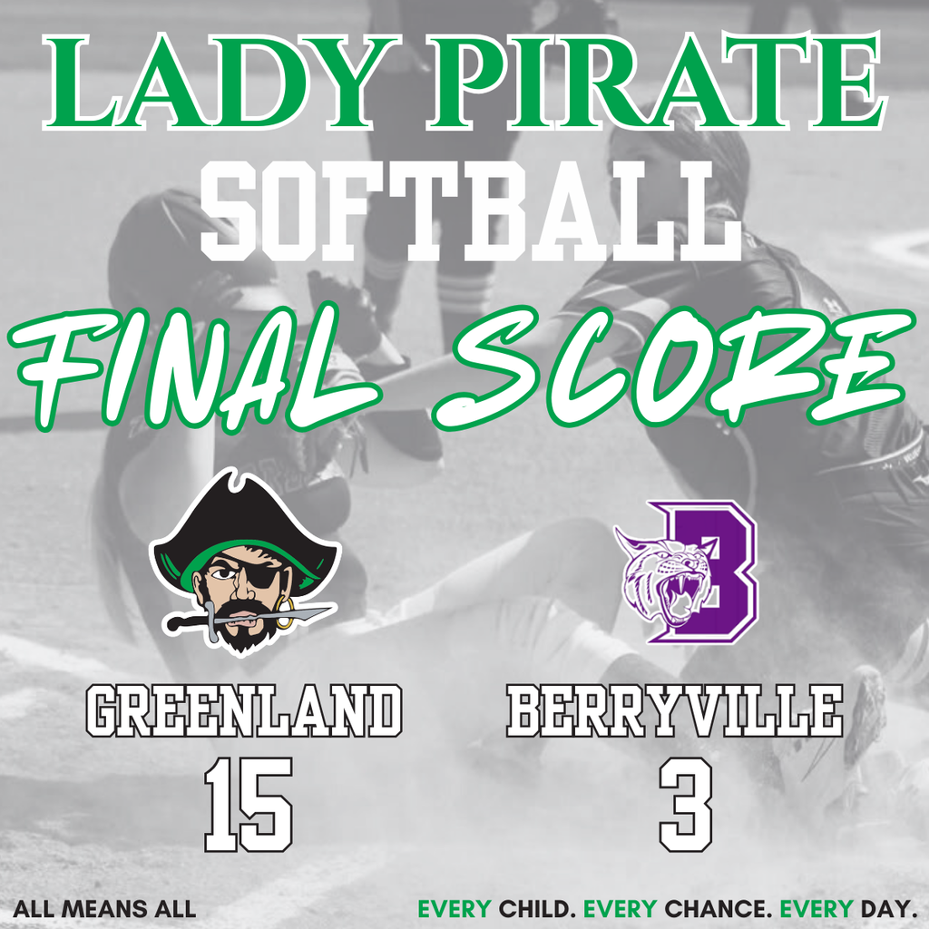 lady pirate softball final score greenland 15 berryville 2 with a player sliding in the photo 