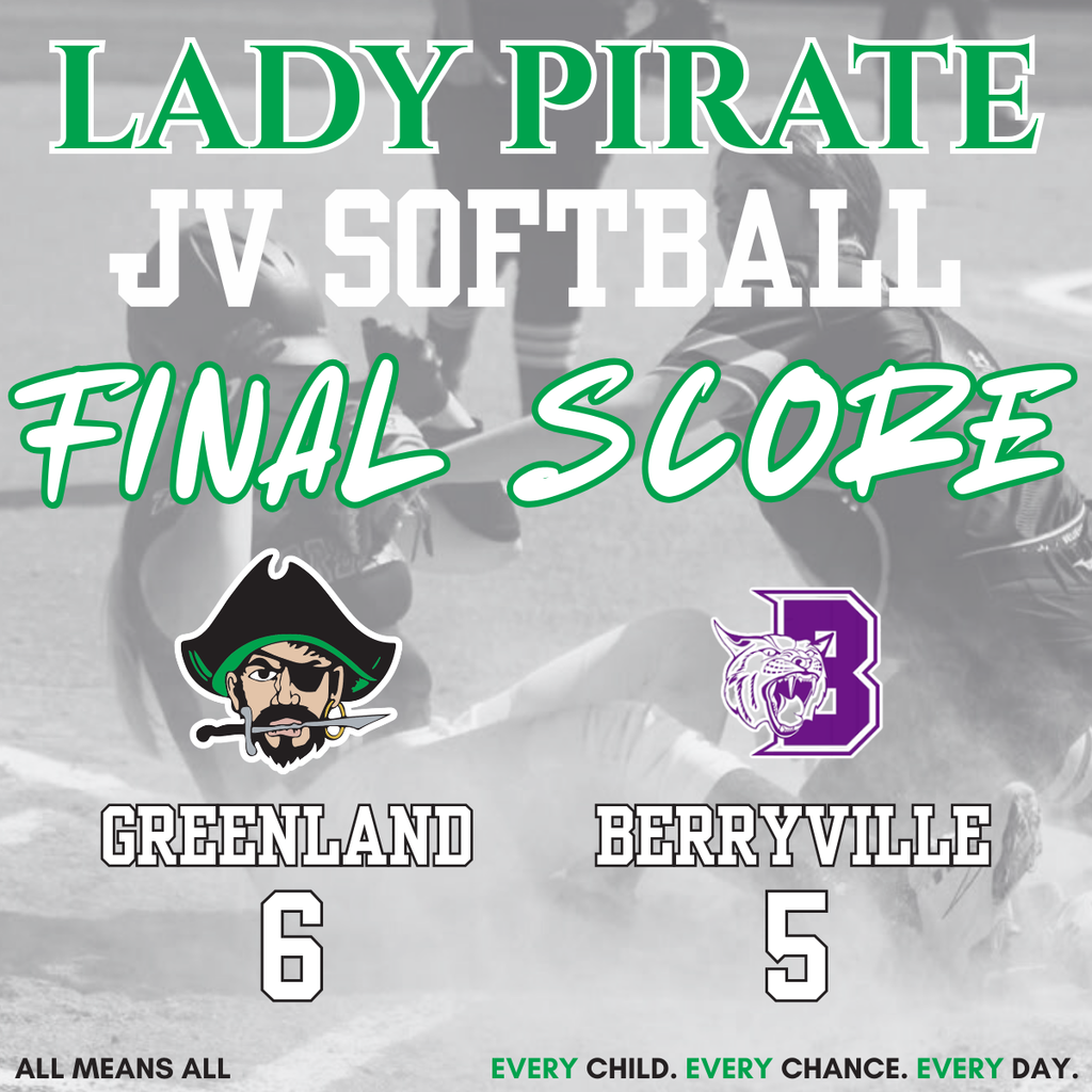 lady pirate jv softball final score greenland 6 berryville 5 with player sliding in background