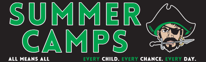 summer camps all means all every child every chance every day with pirate mascot