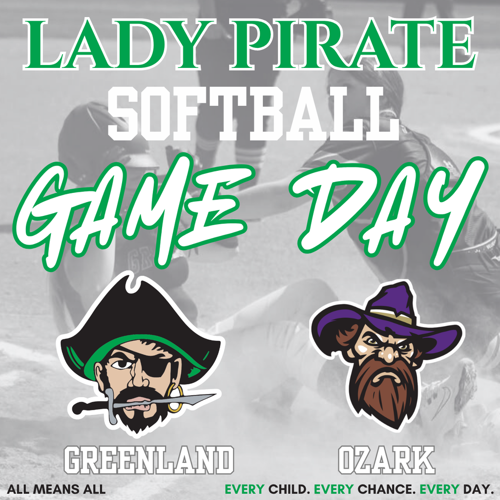 lady pirate softball game day greenland ozark with pirate mascot and hillbilly mascot and a softball player sliding in the background