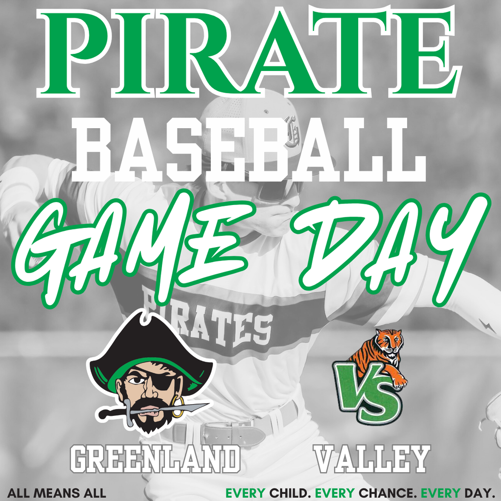 pirate baseball game day greenland valley with pirate mascot and valley tiger mascot with baseball player pitching the ball in background