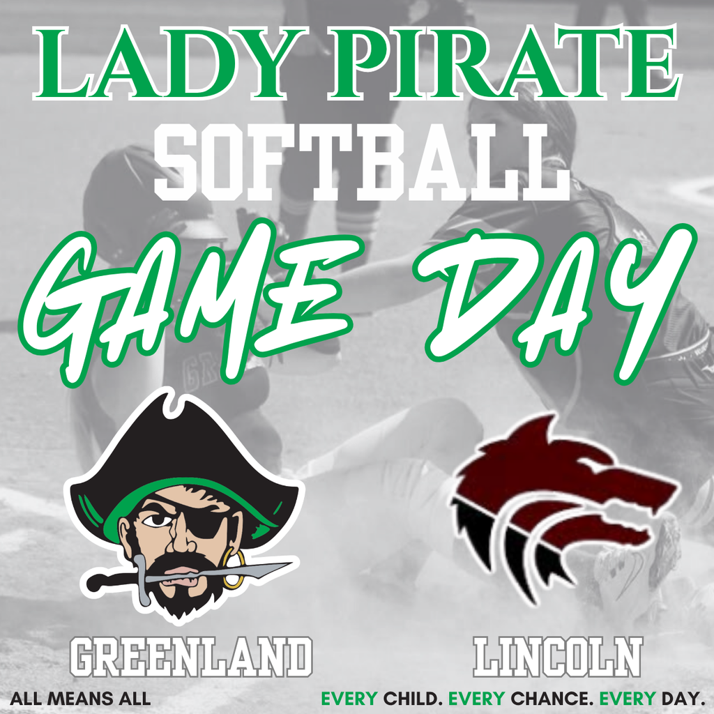 gameday, greenland with pirate mascot lincoln with wolf mascot lady pirate softball