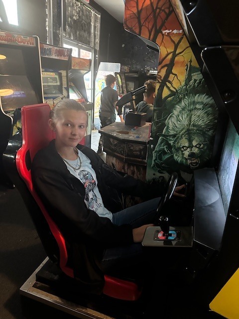 student playing video game