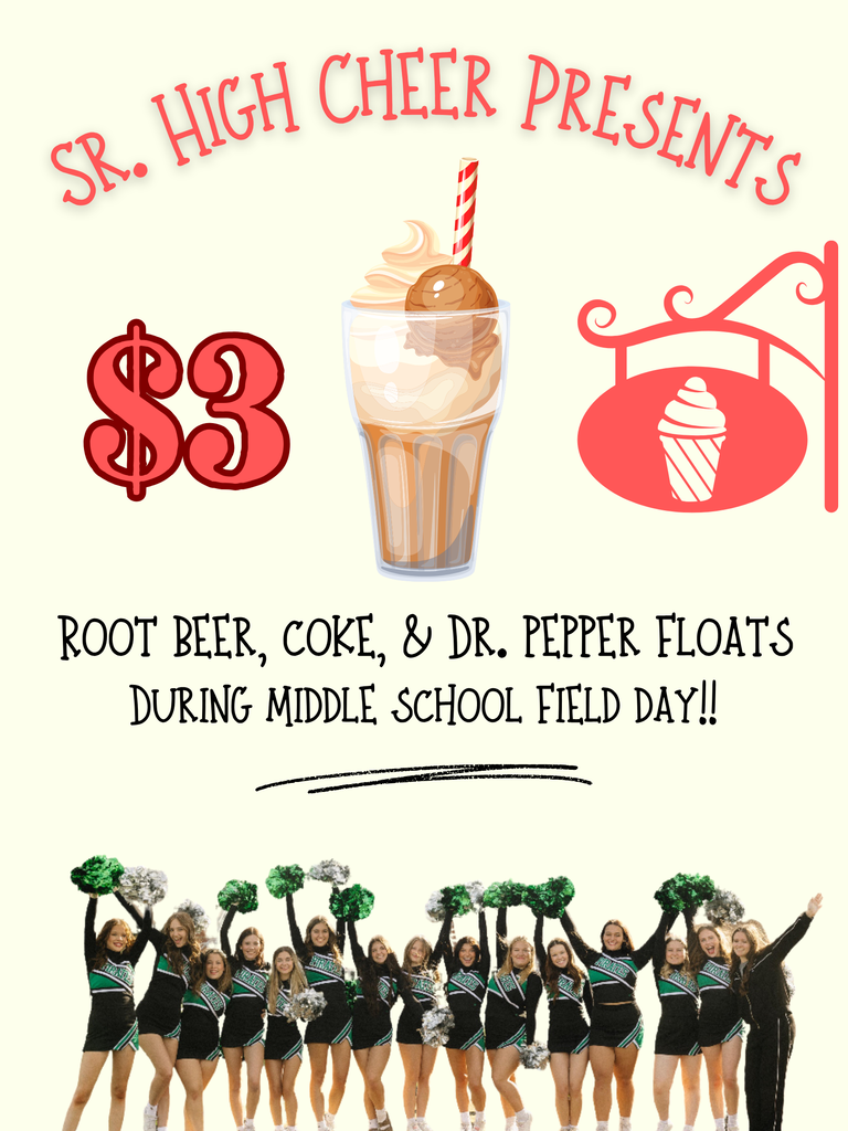 sr high cheer selling ice cream floats $3 during middle school field day