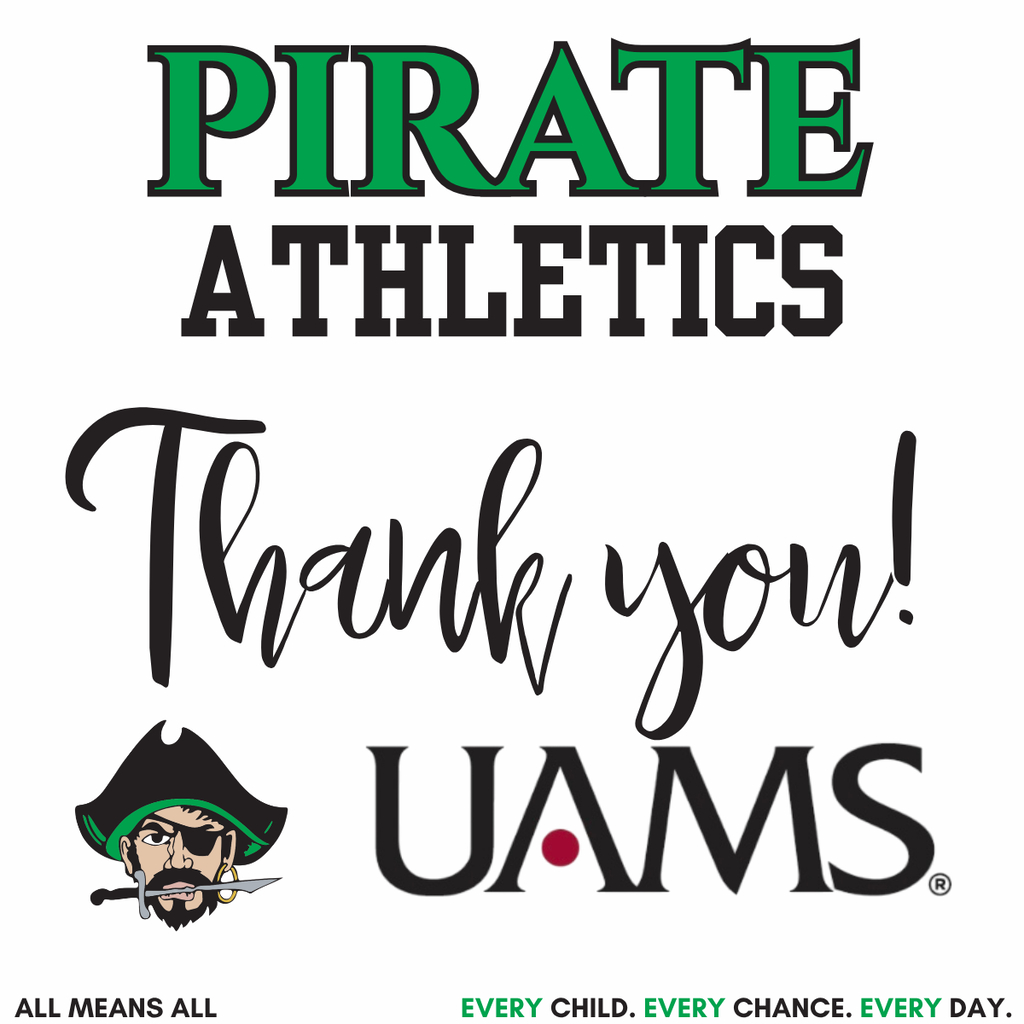 pirate athletics thank you uams with pirate logo