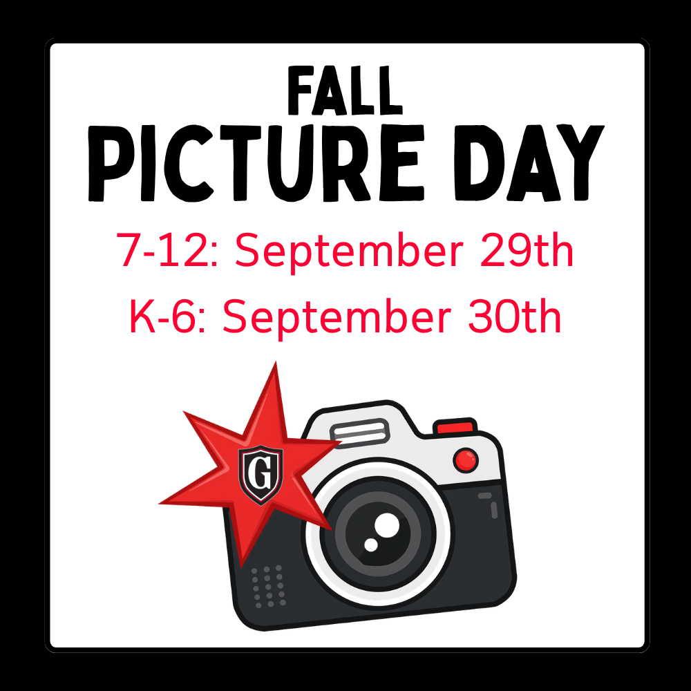 A white background displays text and an image of a camera. Text reads "Fall Picture Day" with two dates, September 29th and 30th.