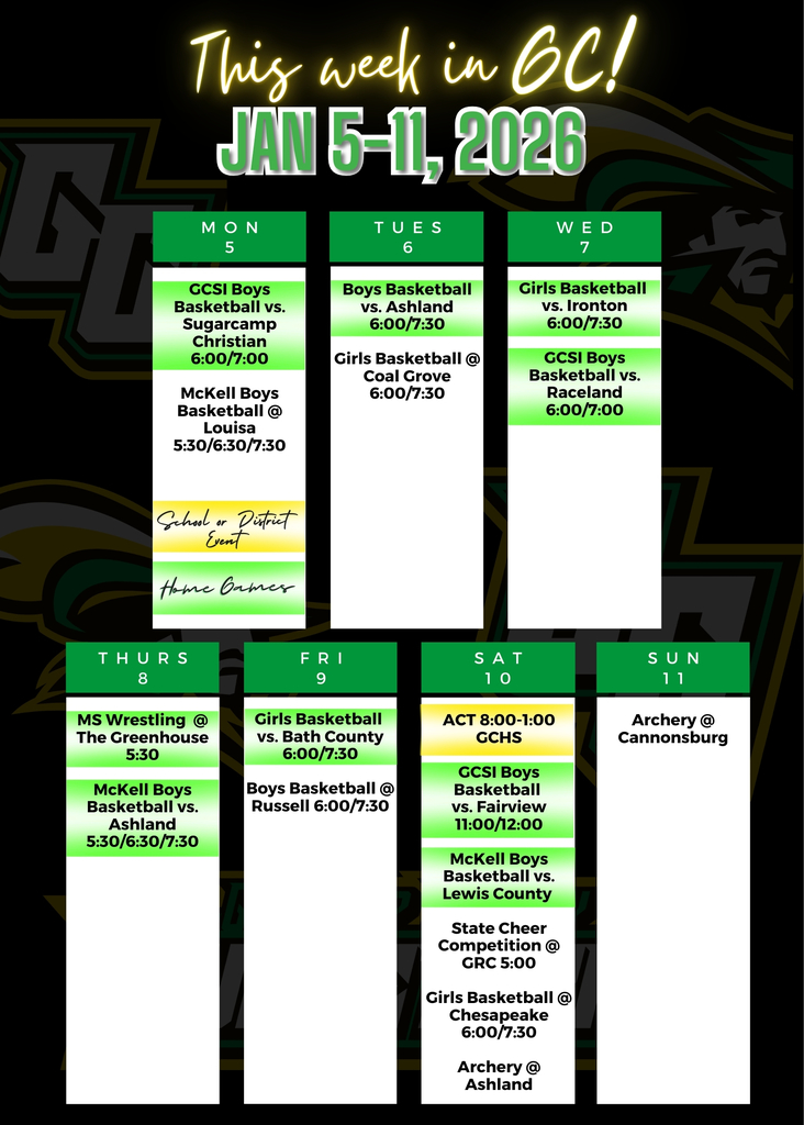 Weekly Schedule Jan 5-11