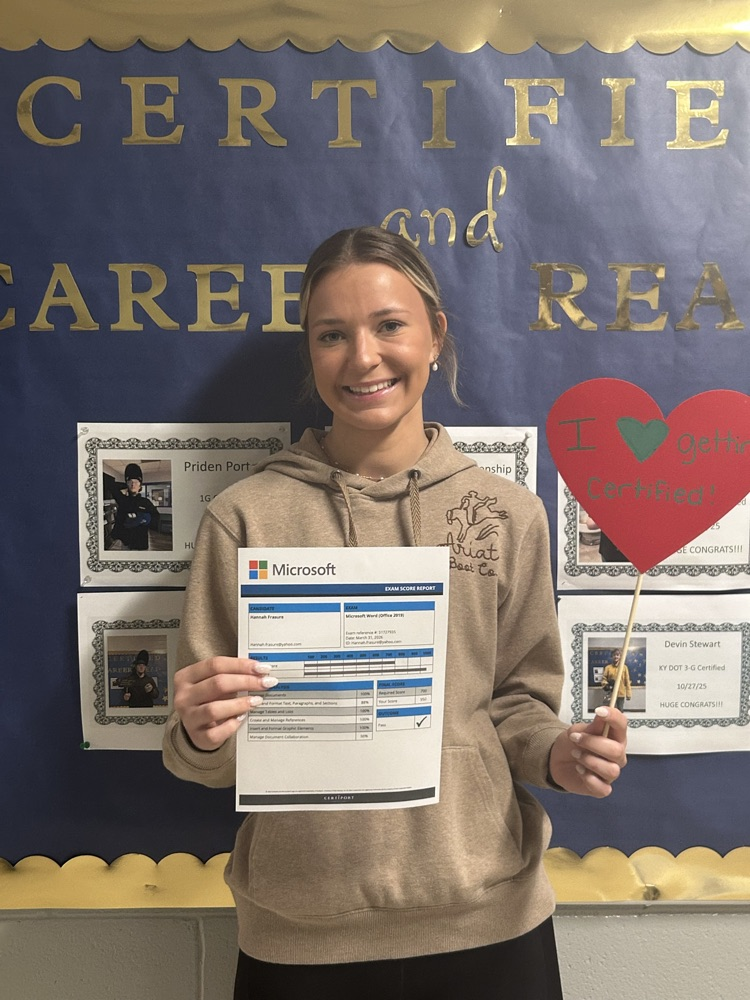 Hannah earned her MOS WORD Specialist!