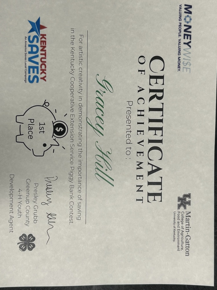 Gracey’s Certificate!