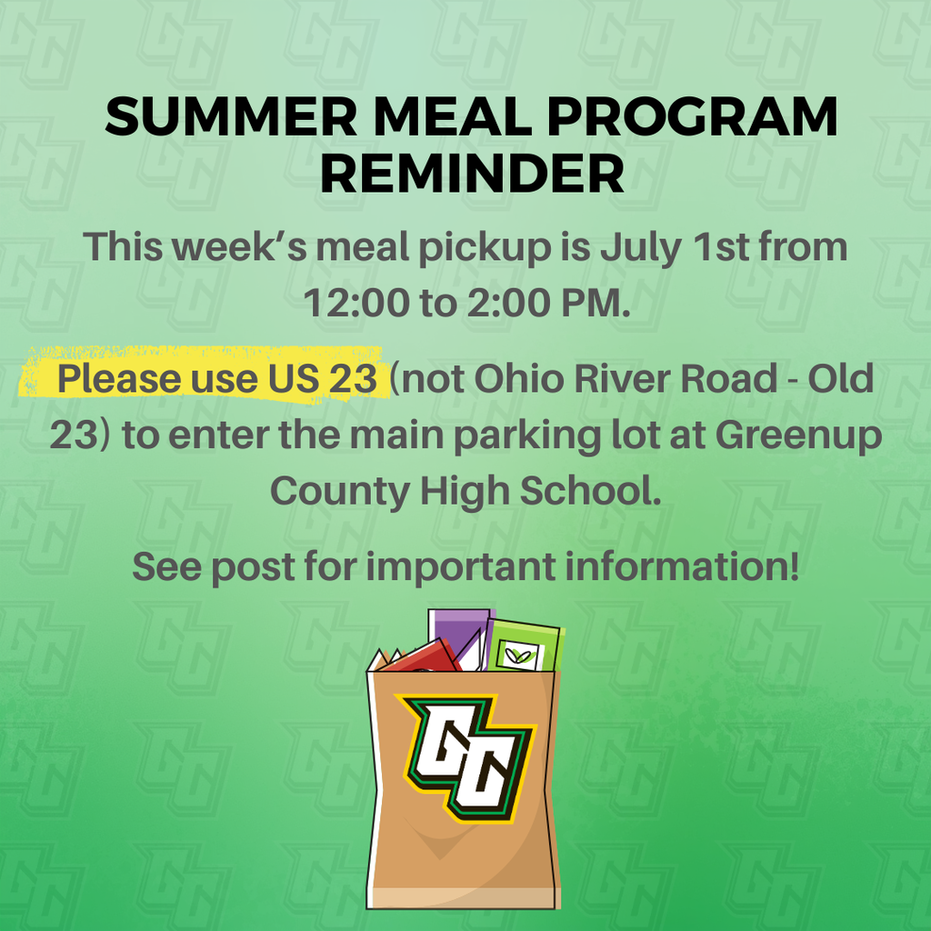Summer Meal Pickup - July 1st - noon to 2 pm