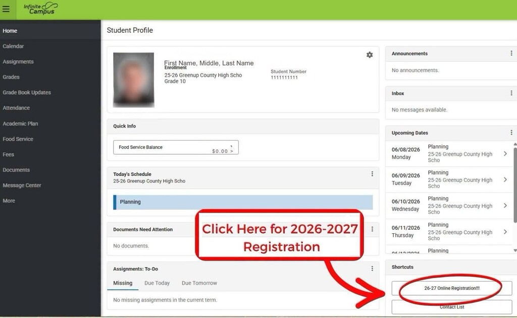 2026-2027 Student Registration - Screenshot