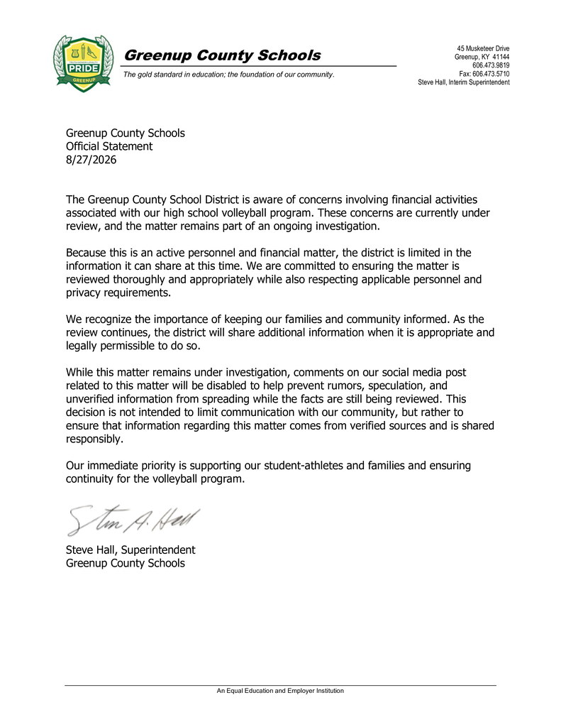 Public Statement From Superintendent Hall