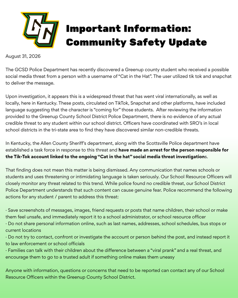 Important Information: Community Safety Update