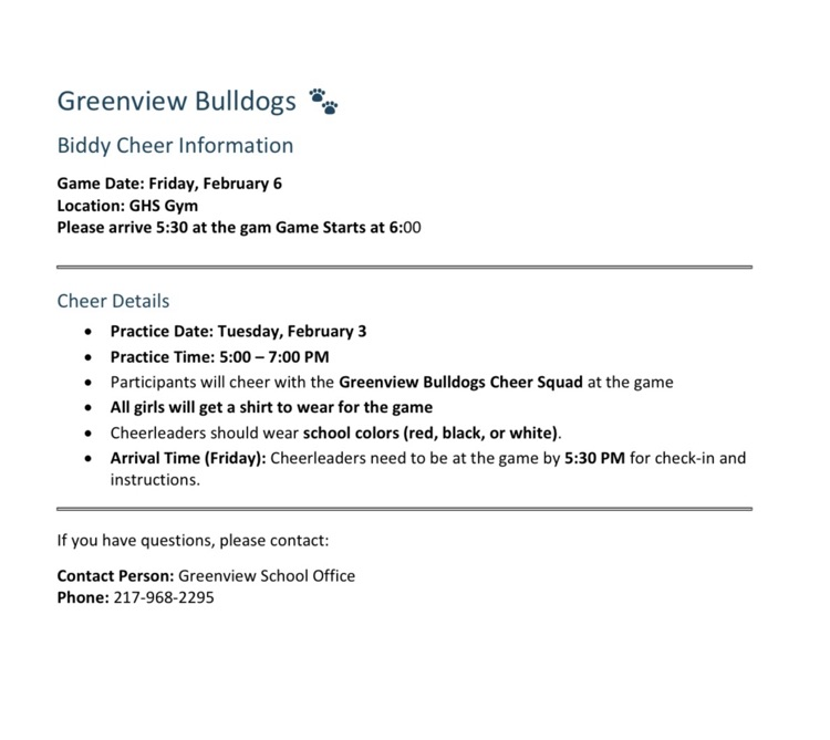 Biddy Cheer Info- our Jr High Cheer Coach Elyse