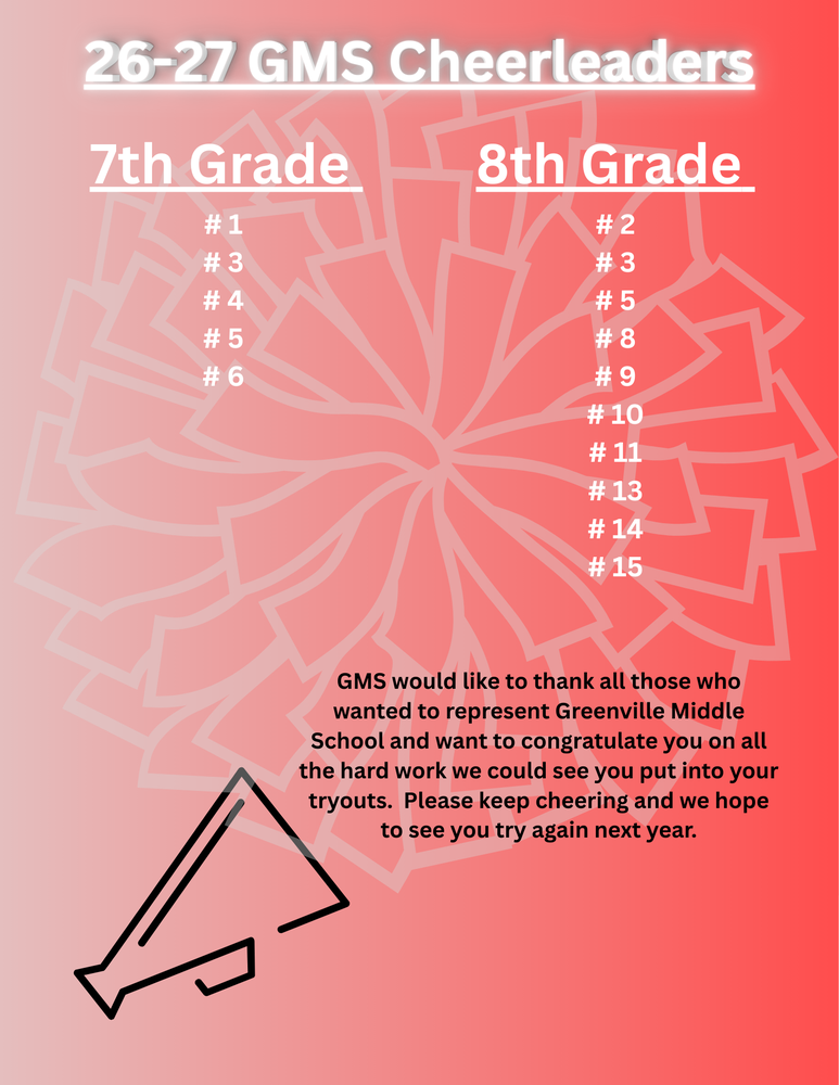 List of 2026-2027 GMS Cheerleaders for 7th and 8th grade