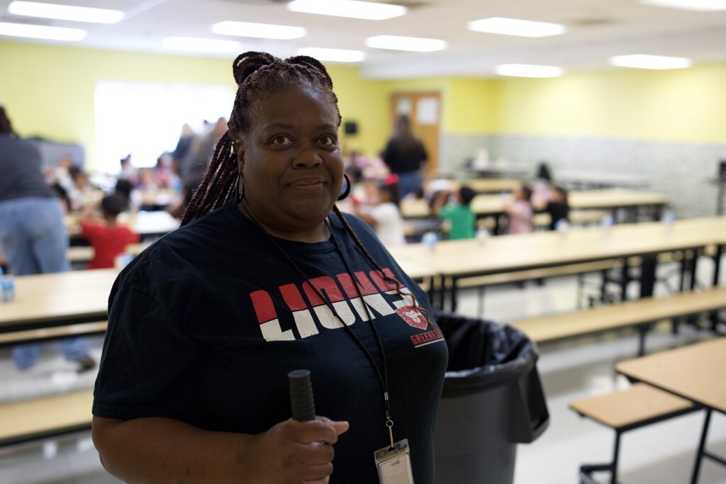 Custodian in cafeteria