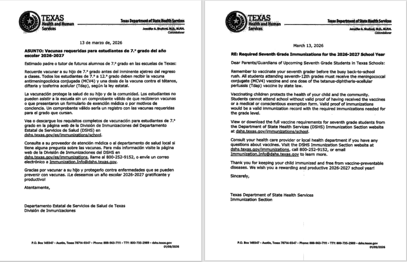 Vaccine Information for incoming 7th grade students