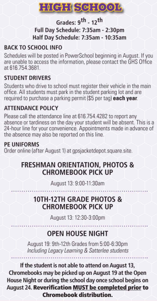 Greenville High School - Back to School Information