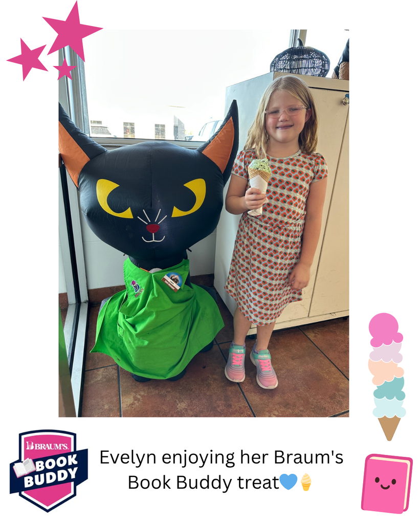 Evelyn enjoying her Braum's Book Buddy treat💙🍦