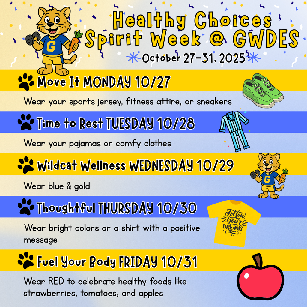 Blue and gold graphic promoting Healthy Choices Spirit Week