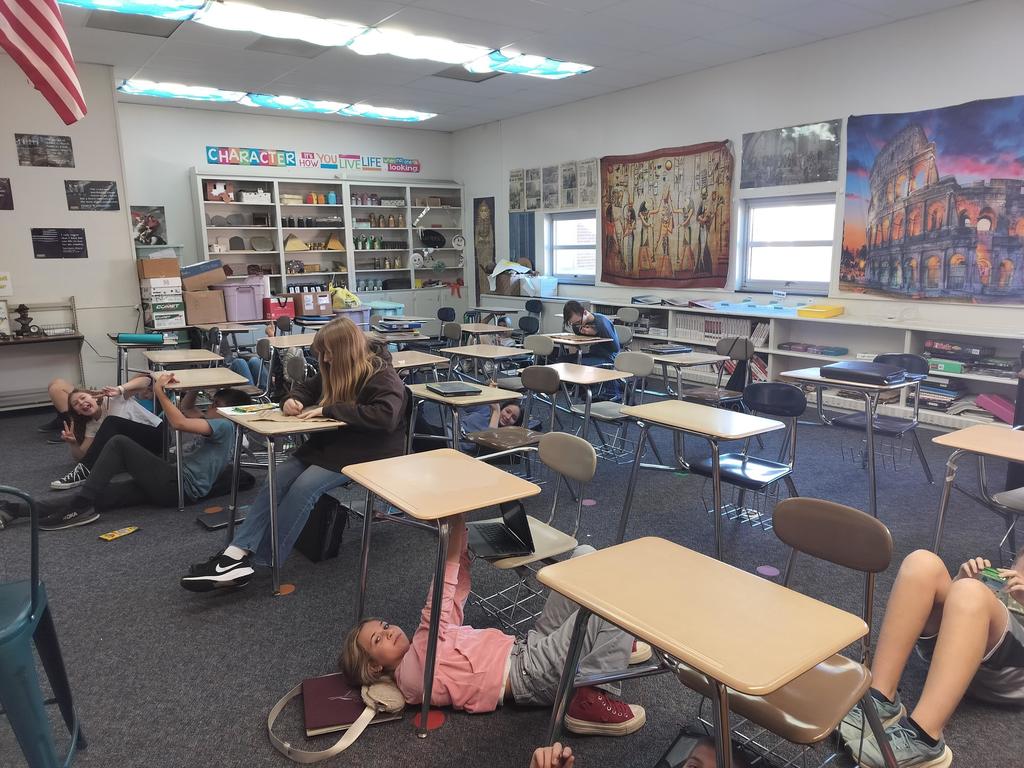 Students working on their cave art