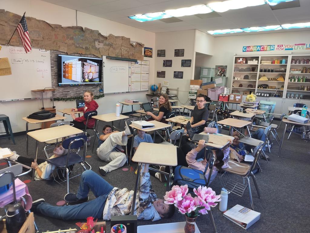 Students working on their cave art