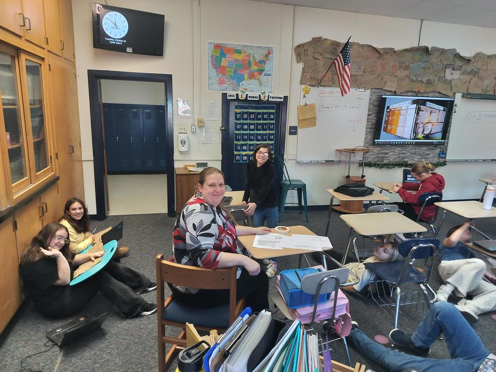 Students working on their cave art