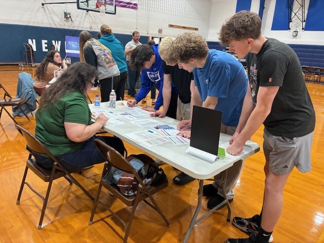 Peyton Hertzler, Brayden McNaughton, Grant Davis, and Vance Moyer make life decisions that affect their finances at the Belco Reality Fair.