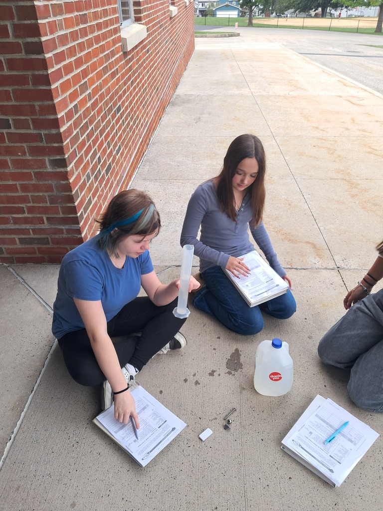 students measuring the amount of water in a graduated cylinder