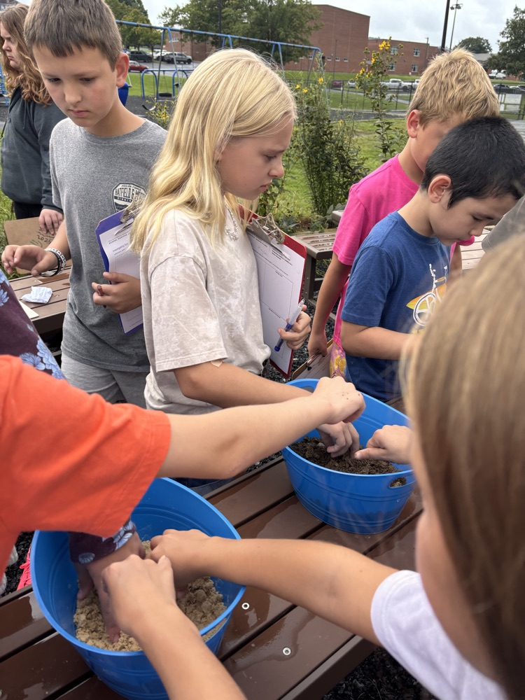 students digging through soil to examine texture