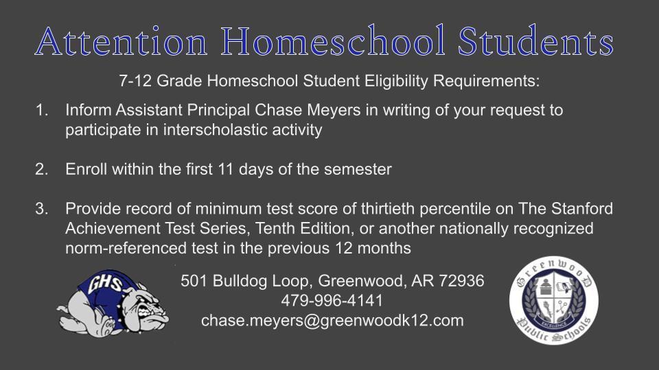 Information for Homeschool Students wishing to participate in Interscholastic Activities