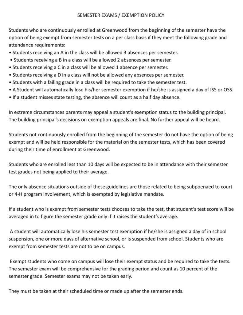 Semester Exam Policy