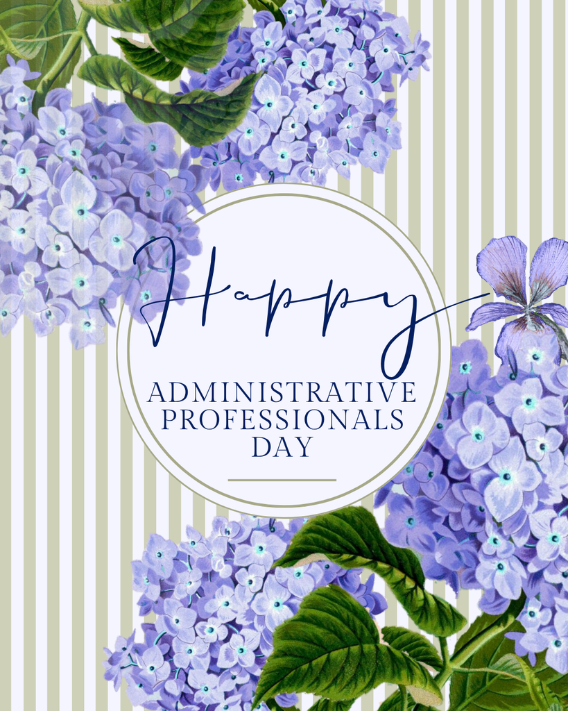 card with purple hydrangeas on each corner.