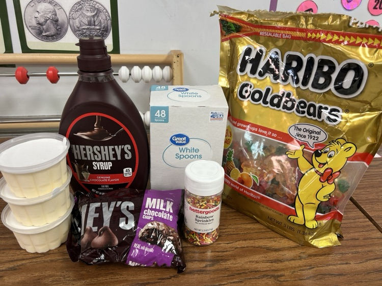 Mrs. Johnson's class has been working so hard preparing for the ATLAS test! After their hard work, they finally got to open the surprise box in their classroom, and found toppings and spoons for an ice cream party! 🎉 🍦
